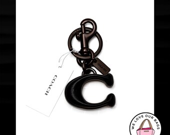 New COACH Black SIGNATURE C Letter Inlaid Fob Bag Charm Keychain Hang Tag C8433