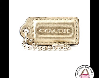 2" Medium COACH Light Gold LEATHER Nickel Key Fob Bag Charm Keychain Hang Tag