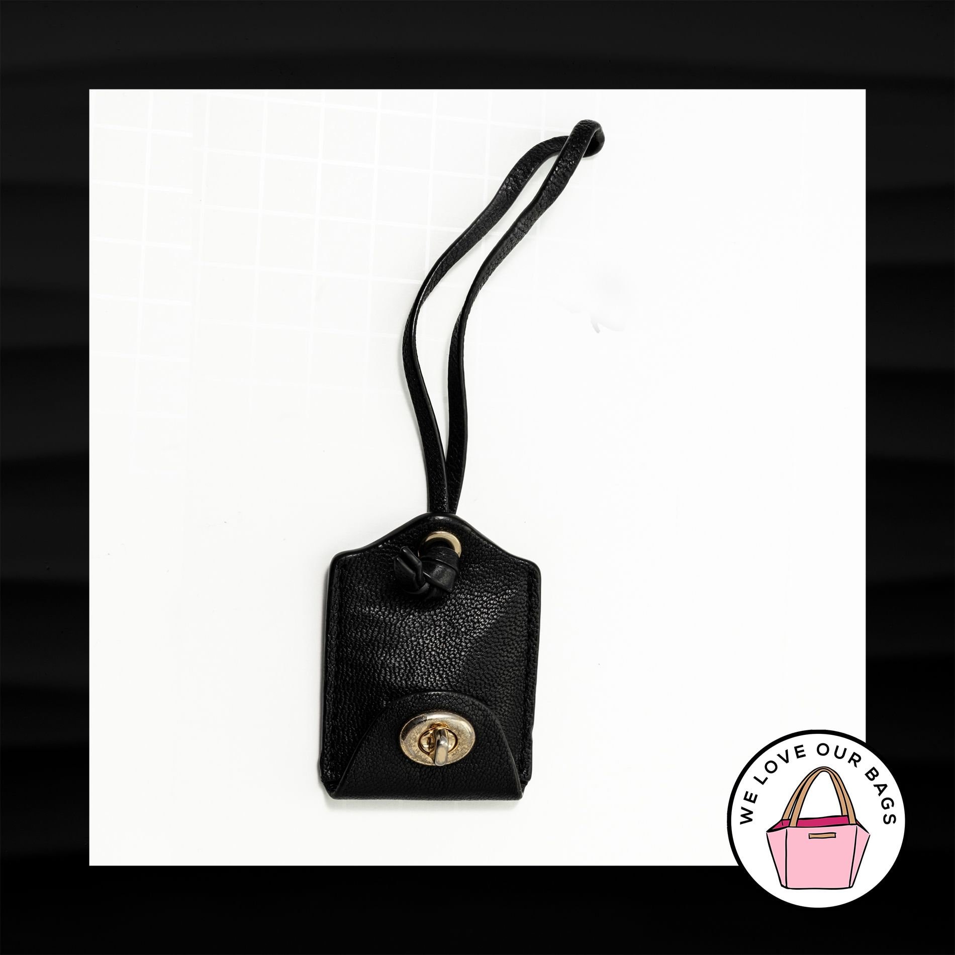COACH Black LEATHER CLOCHETTE Brass Turnlock Pouch Bag Charm 