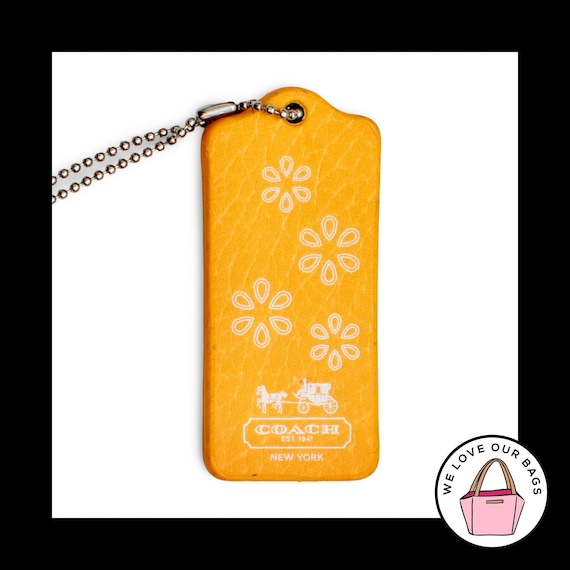 RARE COACH MAGNET Yellow Flower Floral Leather Fob Bag Charm