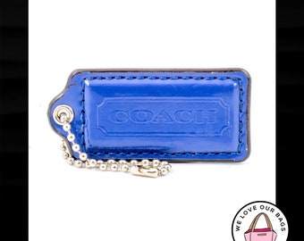 2.25" COACH Blue Purple PATENT LEATHER Nickel Fob Bag Charm Keychain Hang Tag