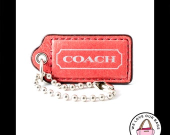 2" Medium COACH PINK LEATHER Nickel Key Fob Bag Charm Keychain Hang Tag