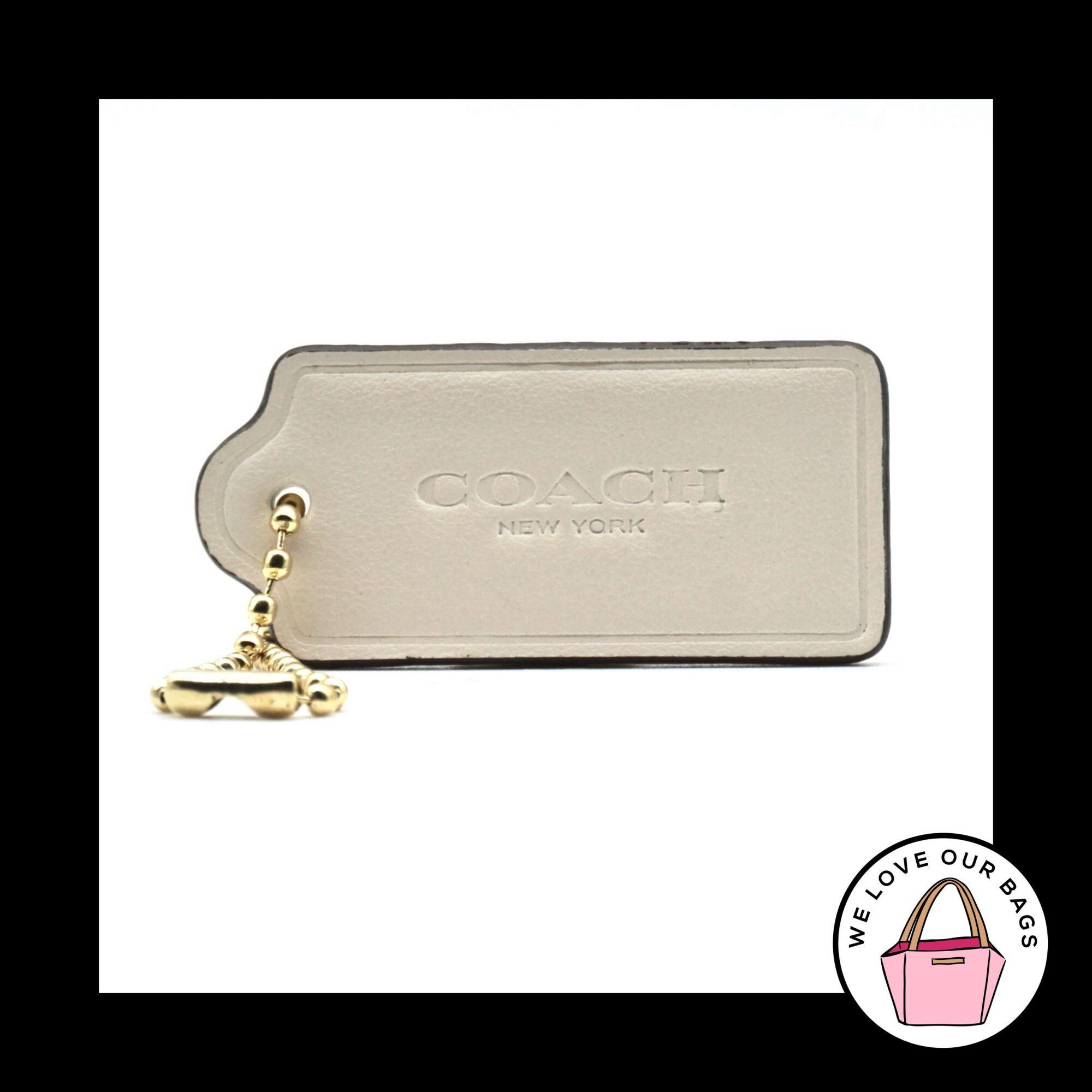 2" COACH NEW YORK Chalk White Smooth Leather Key Fob Bag Charm Keychain Hang Tag