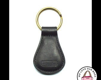 New VINTAGE COACH Black LEATHER Teardrop Classic Key Fob Bag Charm Keychain Hang Tag