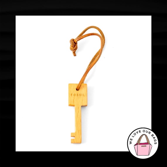 FOSSIL Brown LEATHER STRAP Loop Wood Key Fob Bag … - image 1