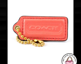 2.25" COACH Orange CROSSGRAIN LEATHER Brass Key Fob Bag Charm Keychain Hang Tag