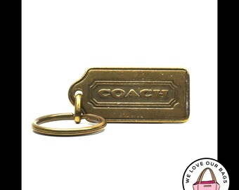 RARE VINTAGE COACH Thick Gold Brass Metal Hang Tag Key Fob Bag Charm Keychain