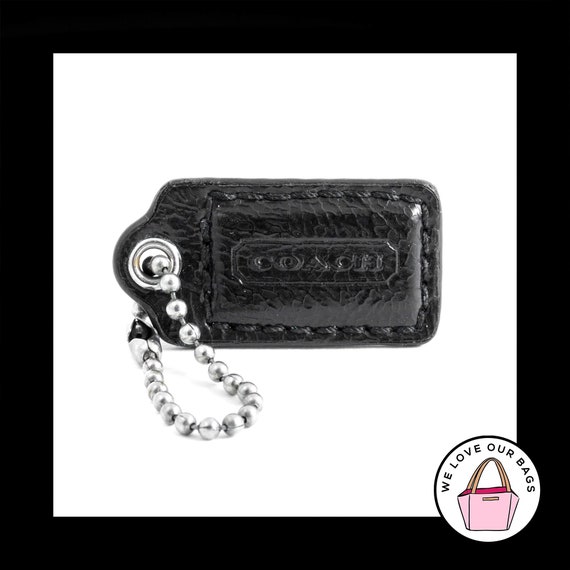 1.5 Small COACH Black PATENT LEATHER Nickel Key Fob Bag Charm Keychain Hang Tag