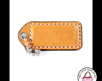 Moyenne COACH selle CUIR marron, nickel, porte-clés porte-clés avec breloque pour sac et étiquette volante