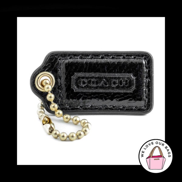 1.5" Small COACH Black PATENT LEATHER Brass Key Fob Bag Charm Keychain Hang Tag