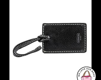 COACH Black Leather LUGGAGE ID Strap Loop Key Fob Bag Charm Keychain Hang Tag