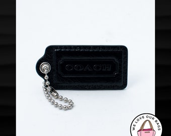 2.5" Large COACH BLACK Patent Leather Nickel Key Fob Bag Charm Keychain Hang Tag