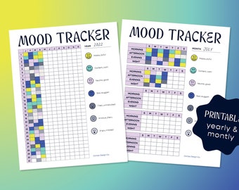 Mood Tracker  |  Yearly and Monthly Mood Planner  |  Print at Home, Letter  |  A4 and A5 sizes