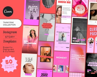 50 Canva Instagram Templates  |  Hot Pink Design  |  Easy to Edit