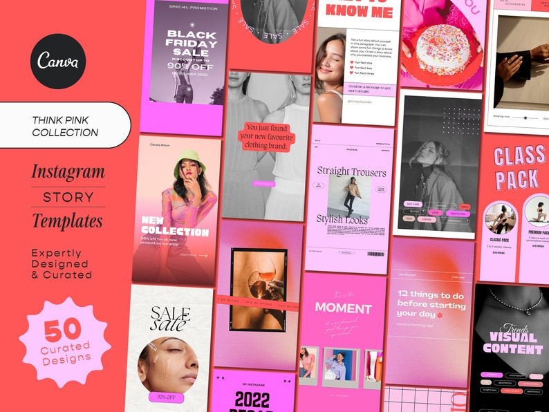 50 Canva Instagram Templates Hot Pink Design Easy to Edit - Etsy