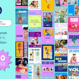 60 Canva Instagram Template  |  Neon Y2k Design, bright popular template