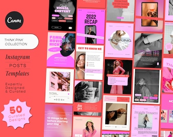 Hot Pink Instagram Canva Templates | 50 Editable Posts for Small Business | Social Media Design Pack