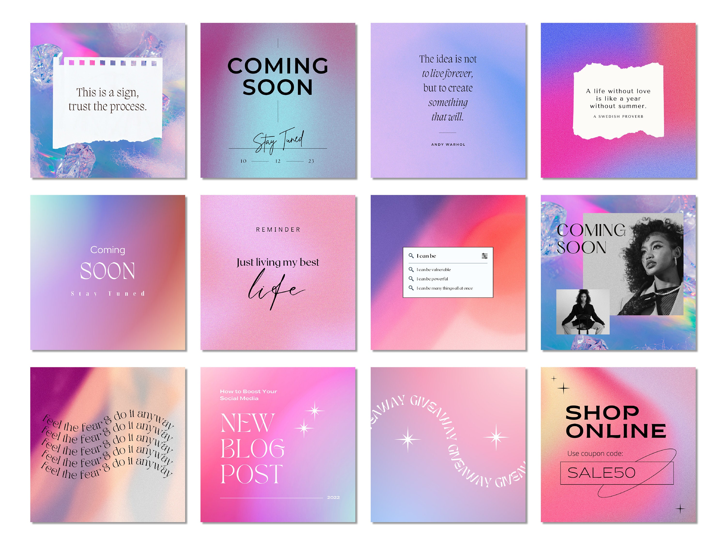 50 Canva Instagram Post Template Grainy Gradient Design, Canva Bundle ...
