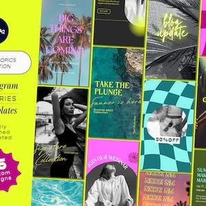 25 Canva Instagram Template  |  Neon Tropics Story Design, bright popular template