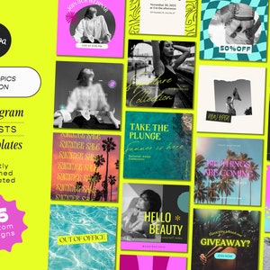 25 Canva Instagram Template  |  Neon Tropics Design, bright popular template
