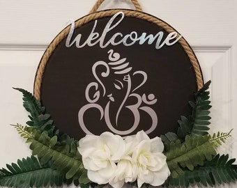 Indian Door Hanger, Front Door Sign, Round Sign, Door Hanger, Ganpati Sign, Ganesha Door Sign, Desi Door Wreath
