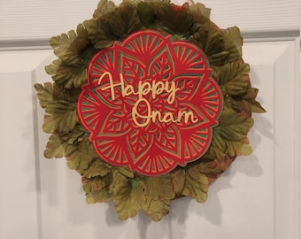 Happy Onam Wooden Door Hanger, Front Door Sign, Round Sign, Door Hanger, Happy Onam Wood Sign, Happy Onam Door Sign