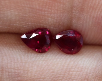 Certified Pear 1.40tcw Ruby Pair Loose Genuine Earth Mined Faceted- 2 Natural Vivid Teardrop Red-Pink Ruby 6mm x 5mm Unmounted Corundum
