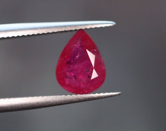 Certified 1.02cts Teardrop Pear Ruby Loose Earth Mined- Genuine Natural Red Pink Ruby 7.4 x 5.7 x 2.7mm Unmounted Corundum Jewelry Making