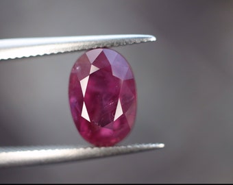 Certified Ruby 1.72cts Loose Genuine Earth Mined Faceted- Natural Red Purple 7.94mm x 5.48mm x 4.29mm Unmounted Corundum
