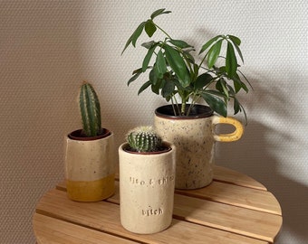 Ceramic Trio Cups / Flower Pot, Rise & Shine, Speckled Yellow, Handmade, for Plants or Drinks