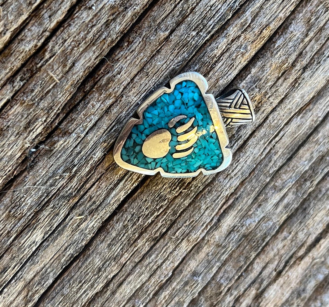Sterling Silver Navajo Bear Paw Pendant Turquoise 1'' Long Free 18 ...