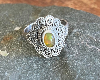 Natural Ethiopian Opal ladies ring size 8 Sterling silver artisan made