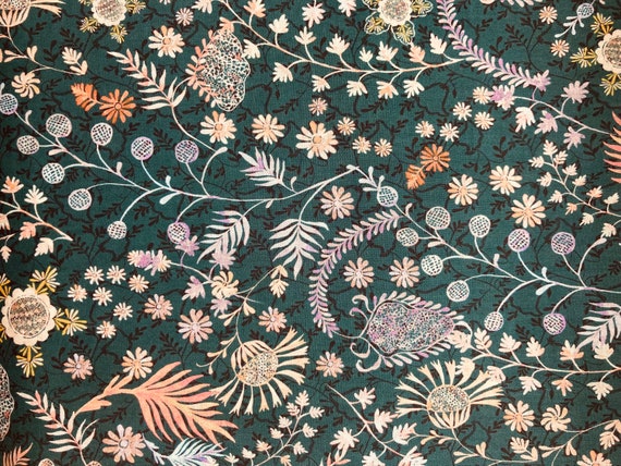 A Discontinued Green and Orange ‘Crochet Meadows’ Liberty Tana Lawn 13”x 9” Crafting Patchwork