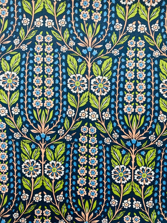 A Beautiful, seasonal Blue And Peach ‘Lindsay Garden’ Liberty Tana Lawn 13”x 9” Crafting Patchwork