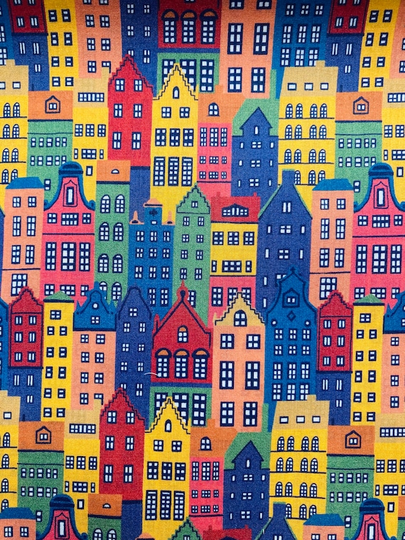 A very popular, discontinued ‘Copenhagen Street’.  This is a lovely Red, Blue and Yellow Novelty Liberty Tana Lawn cut to a generous 13”x 9”