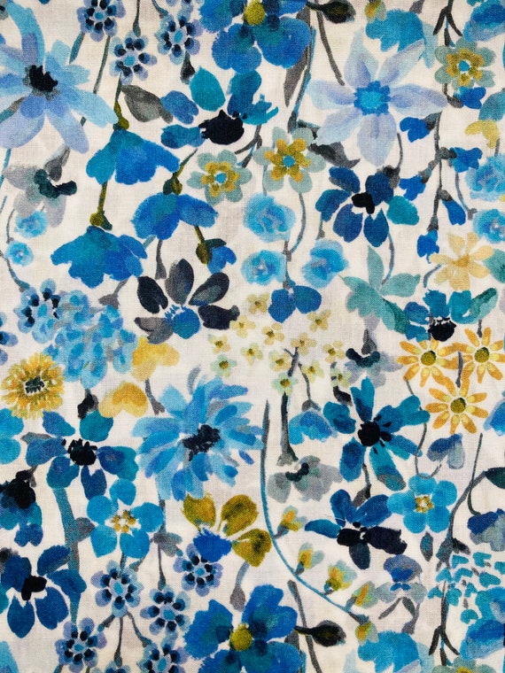 A Beautiful Blue And Yellow ‘Dreams of Summer’ Liberty Tana Lawn 13”x 9” Crafting Patchwork