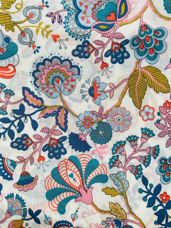 Blue and Peach ‘Mabelle’ Liberty Tana Lawn 13 x 9” Crafting Patchwork