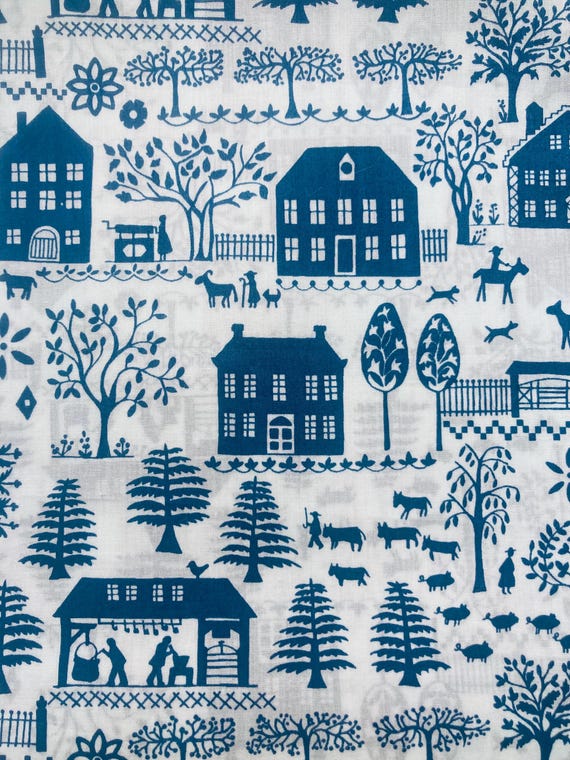 A Delightful ‘Lucy’s Farm’ Tana Lawn 19”x 9” Discontinued. Blue and White