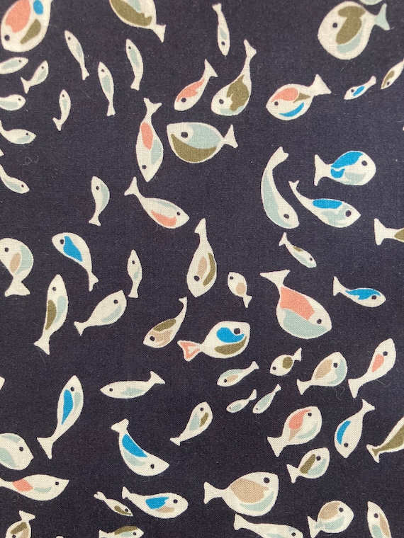 A lovely Navy Blue Novelty Fish inspired ‘Glimmer’ Liberty Tana Lawn 13”x 9”