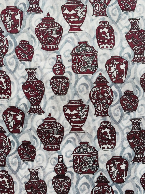 A lovely Burgundy and Grey Novelty ‘Imari’ Liberty Tana Lawn 13”x 9”