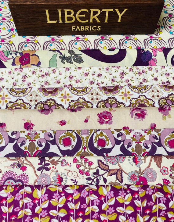 Liberty Tana Lawn ‘Perfect Purples’ fabric pack. 8 different pieces, cut to a generous 6”x 9”