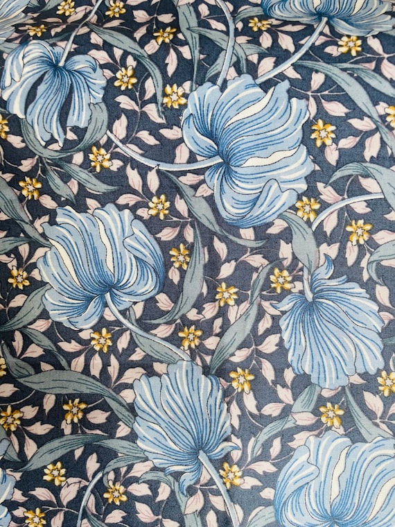 Liberty Tana Lawn 13”x 9” A Lovely Blue and Yellow Flower William Morris design called ‘Latvian Lattice’.