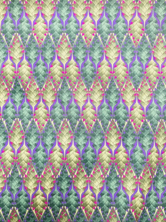 A Discontinued Green and Purple ‘Marc Gosling’ Liberty Tana Lawn 13”x 9” Crafting Patchwork