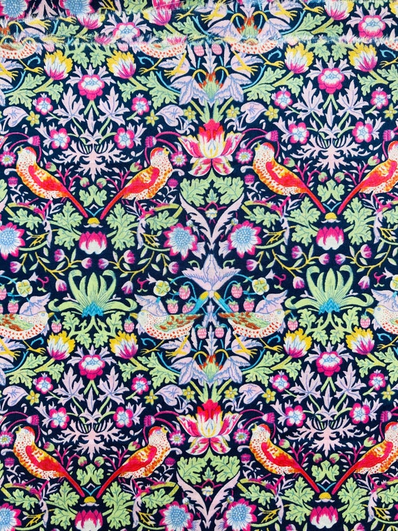 A discontinued Liberty Tana Lawn Purple and Orange ‘Strawberry Thief’ 13 x 9” Patchwork Crafting