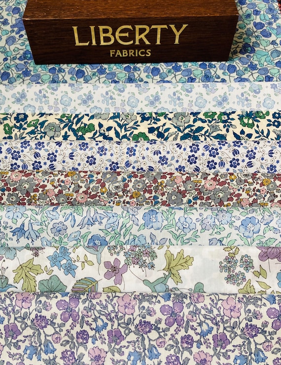 A Beautiful ‘Blue Garden’ fabric pack. This pack contain 8 pieces of Liberty Tana Lawn cottons, cut to a generous 6”x 9” size.
