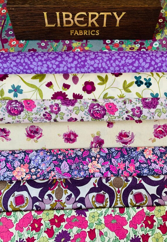 Liberty Tana Lawn Hidden Gems ‘Amethyst’  Fabric bundle. 8 pieces of 6”x 9” Quality Lawns