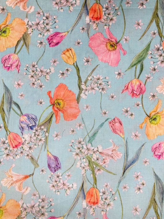 A Pretty Liberty Tana Lawn 13 x 9” fabric Blue and Pink ‘Spring Blooms’