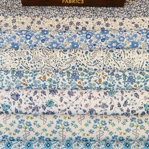 Petit Bleu, A pack of different blue Liberty Tana Lawn Fabrics. 8 pieces of 6”x 9” Quality Lawns #Adele