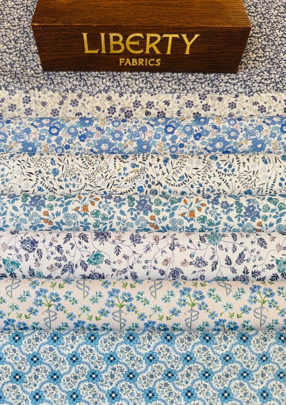 Petit Bleu, A pack of different blue Liberty Tana Lawn Fabrics. 8 pieces of 6”x 9” Quality Lawns #Adele