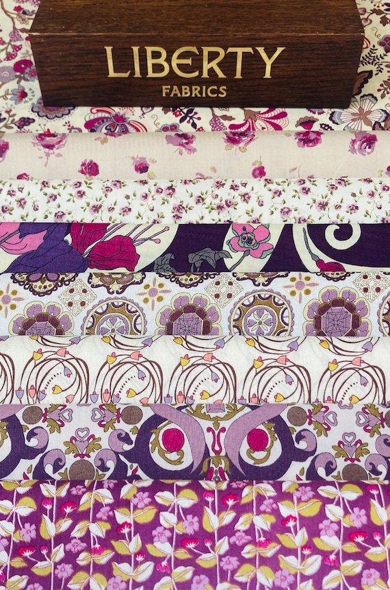 Liberty Tana Lawn ‘Perfect Purples’ fabric pack. 8 pieces 6”x 9”.